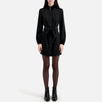 The Kooples - Robe Chemise Bi-Matière - Noir - Femme