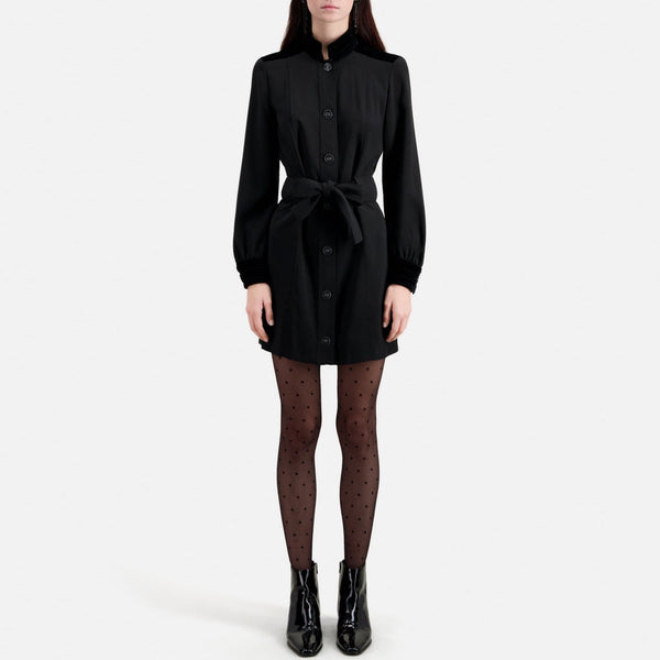 The Kooples - Robe Chemise Bi-Matière - Noir - Femme