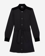 The Kooples - Robe Chemise Bi-Matière - Noir - Femme