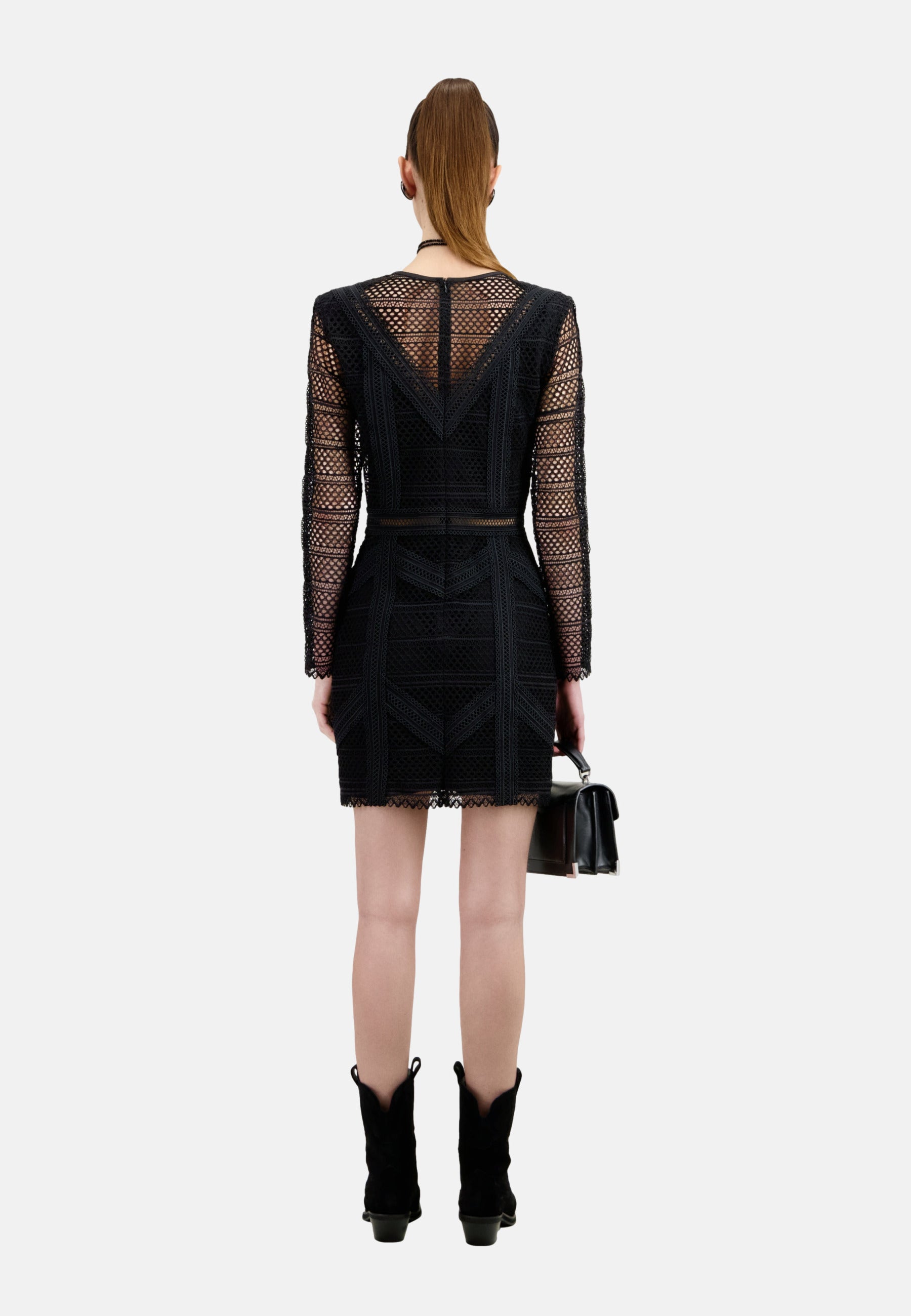 The Kooples - Robe Courte Avec Mix Dentelles A Manches Longues