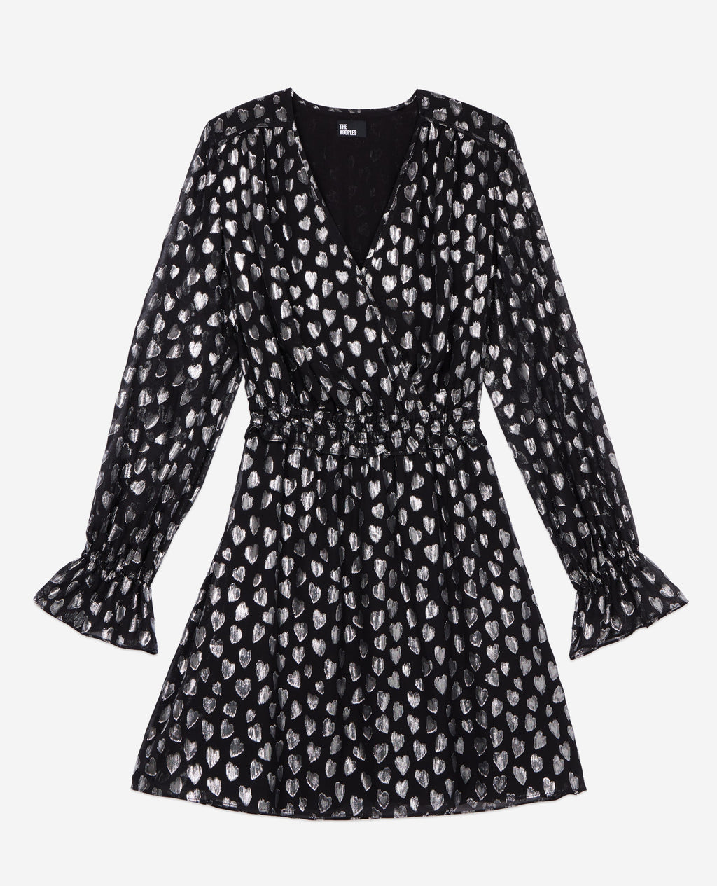 The Kooples - Robe Courte A Petits Coeurs Manches Longues Taille Elastiquee