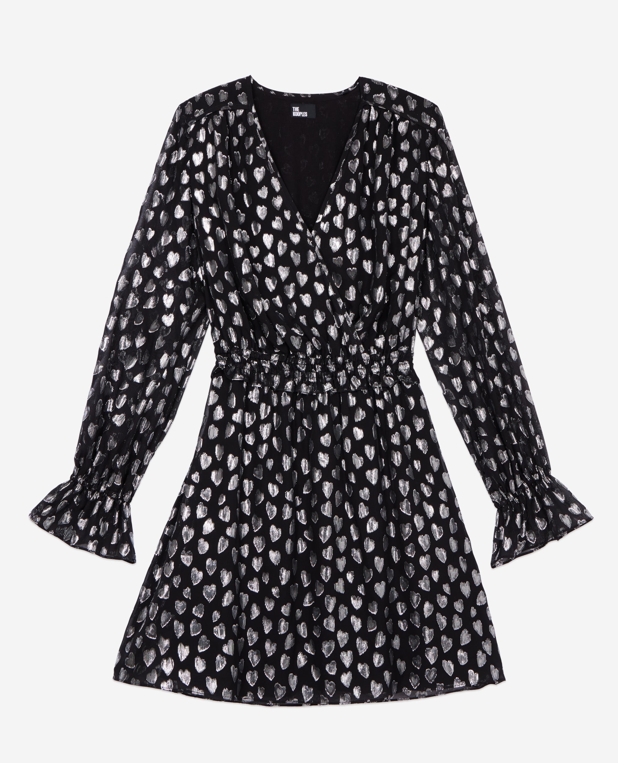 The Kooples - Robe Courte A Petits Coeurs Manches Longues Taille Elastiquee
