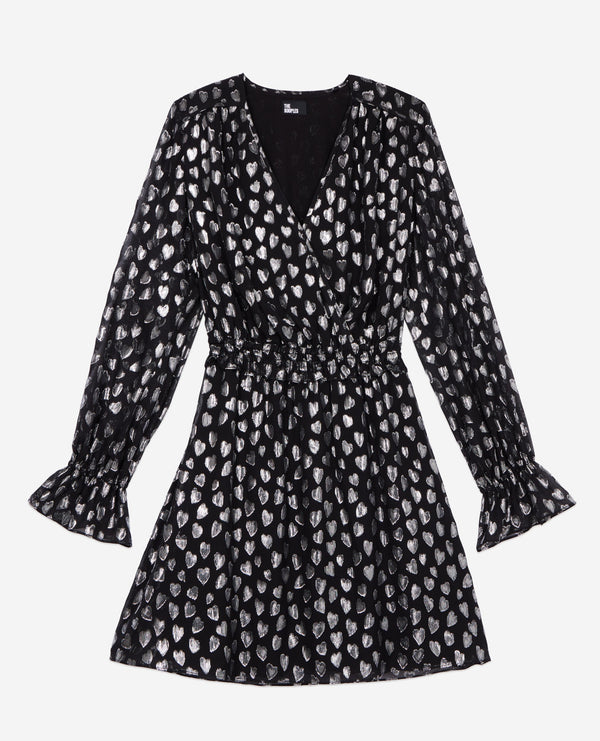 The Kooples - Robe Courte A Petits Coeurs Manches Longues Taille Elastiquee