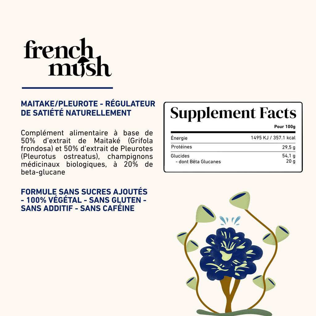 French Mush compléments alimentaires à base d'extraits de champignons médicinaux biologiques fabriqués en France Duo Maïtake Pleurote Bio - gélules -