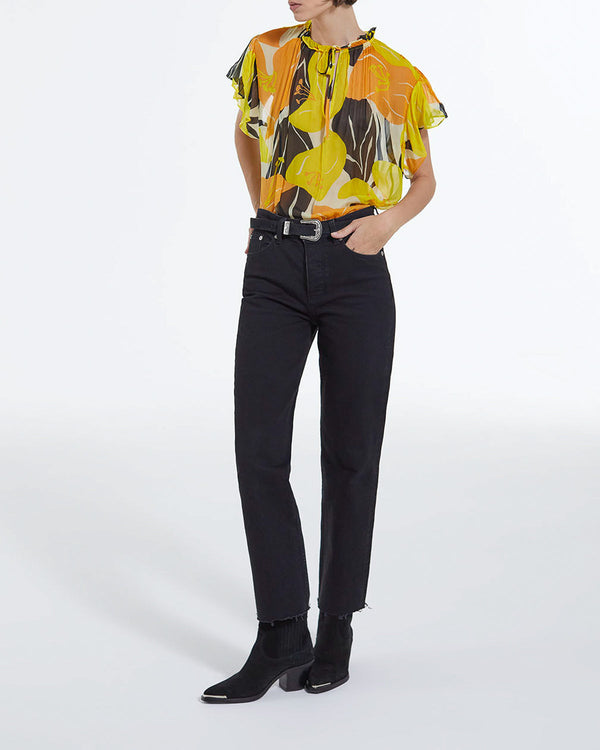 The Kooples - Top Jaune Imprimé Fluide À Volants - Femme
