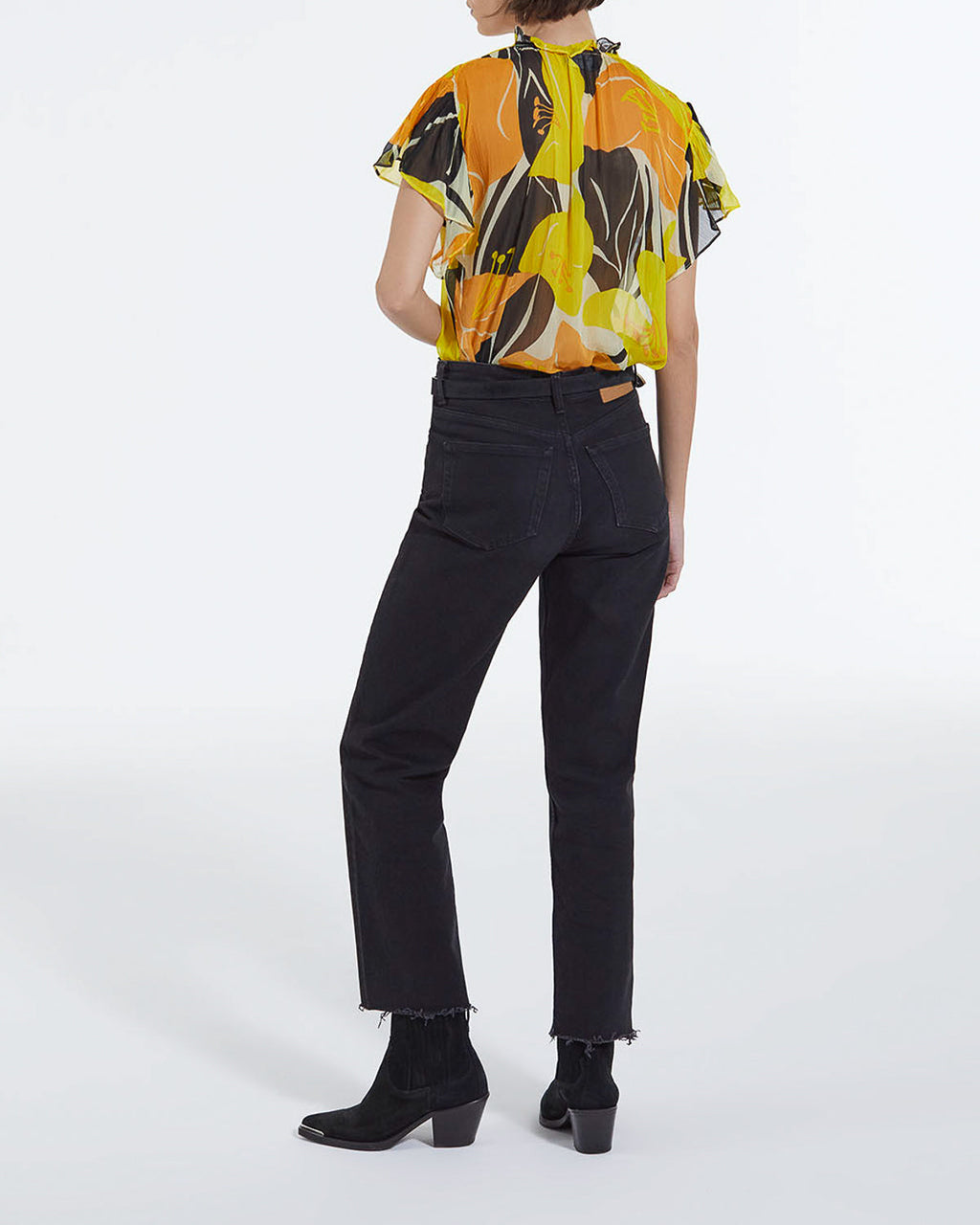 The Kooples - Top Jaune Imprimé Fluide À Volants - Femme