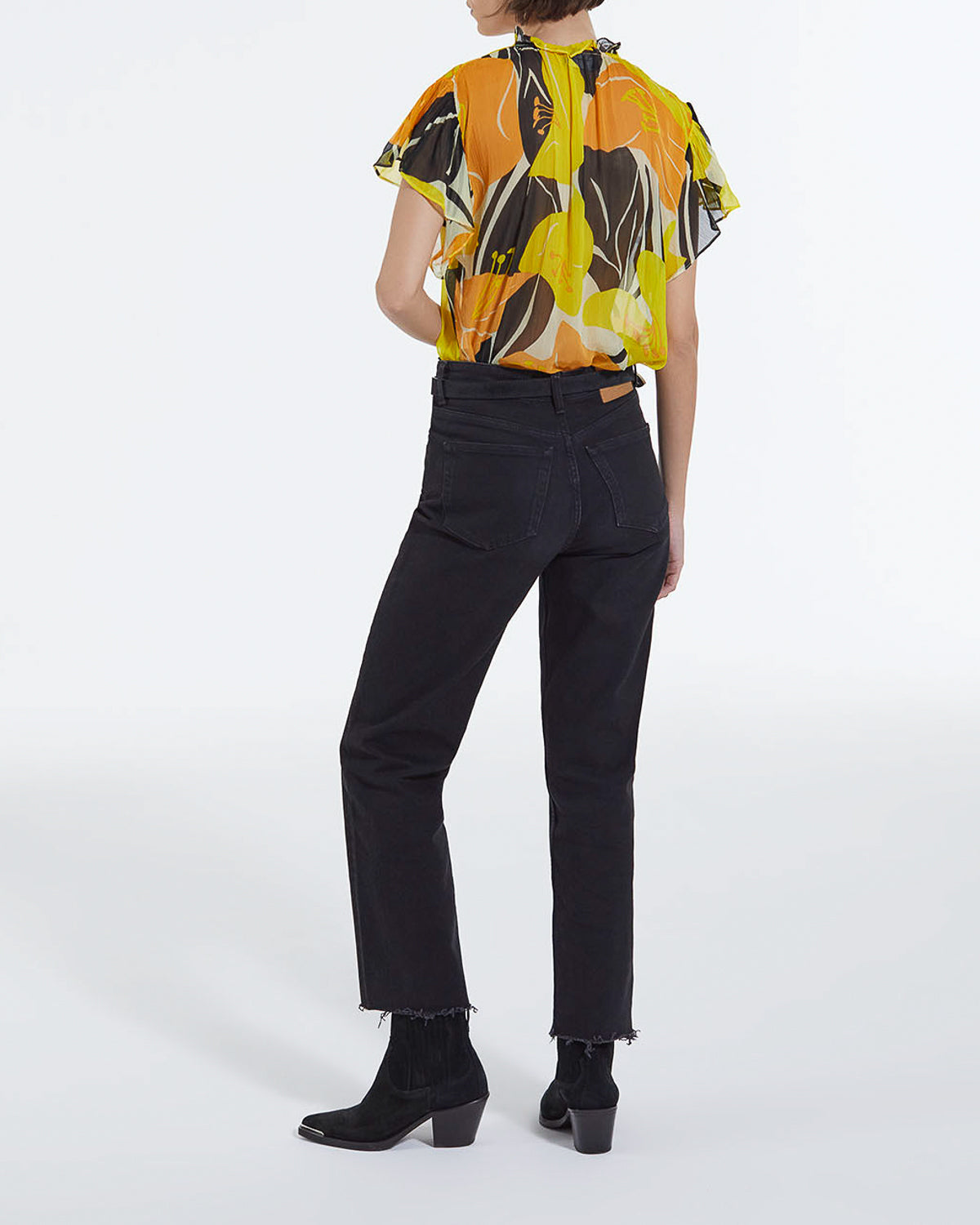 The Kooples - Top Jaune Imprimé Fluide À Volants - Femme