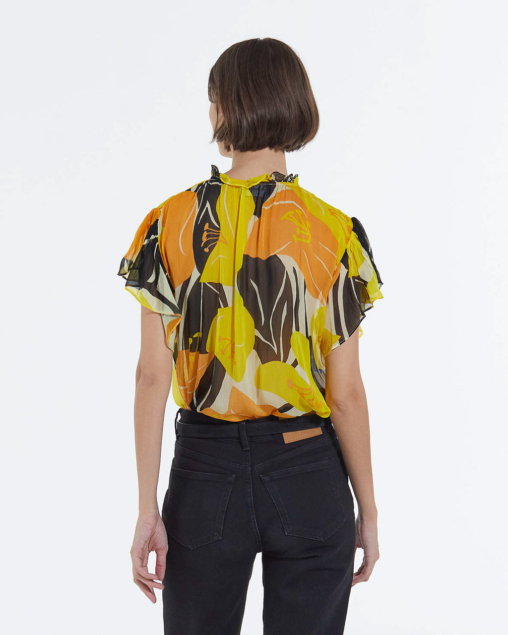 The Kooples - Top Jaune Imprimé Fluide À Volants - Femme