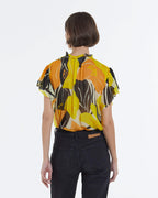 The Kooples - Top Jaune Imprimé Fluide À Volants - Femme