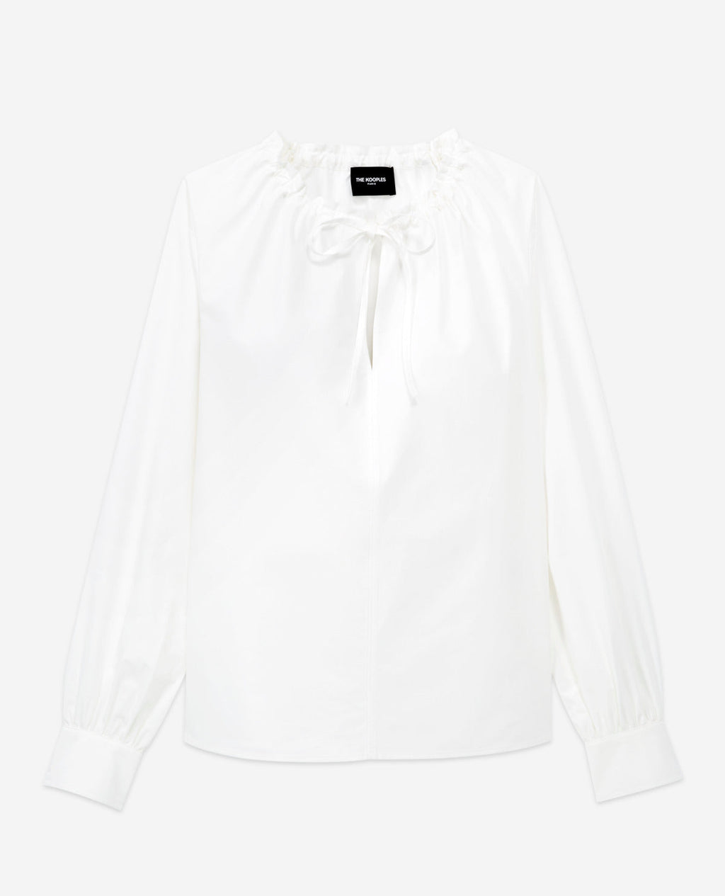 The Kooples - Top Coton Blanc Froncé Col Goutte À Liens - Femme