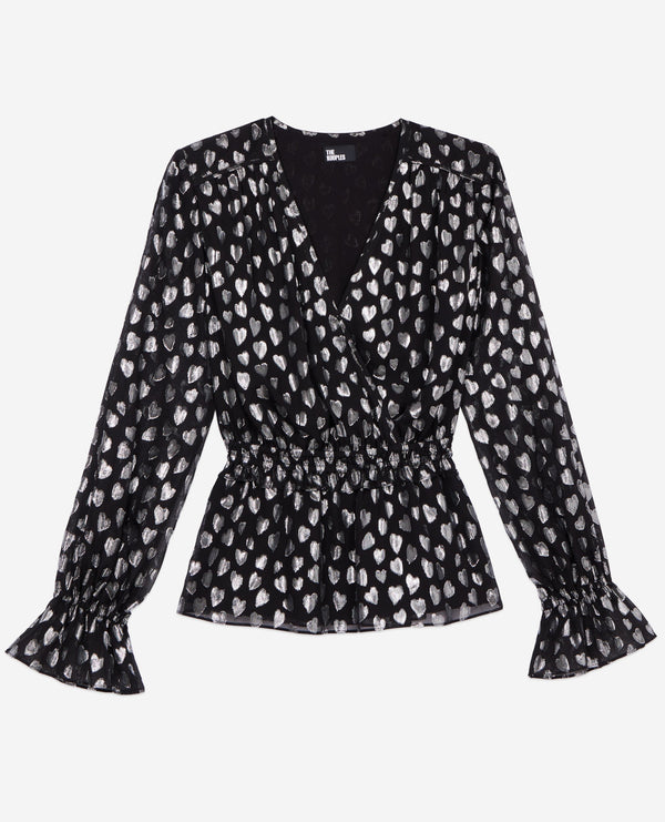 The Kooples - Top A Petits Coeurs Macnhe Longues Taille Elastiquee