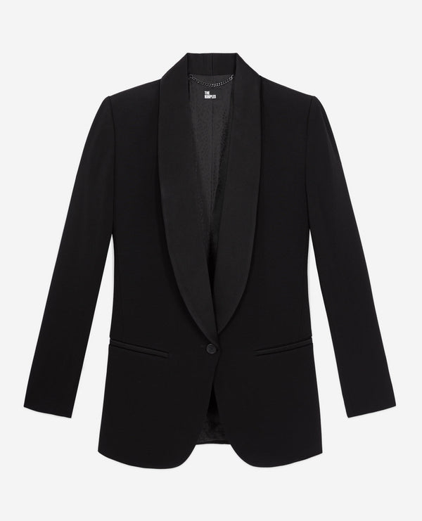 The Kooples - Veste De Costume Col Chale En Crepe, Col Et Revers En Satin - Femme