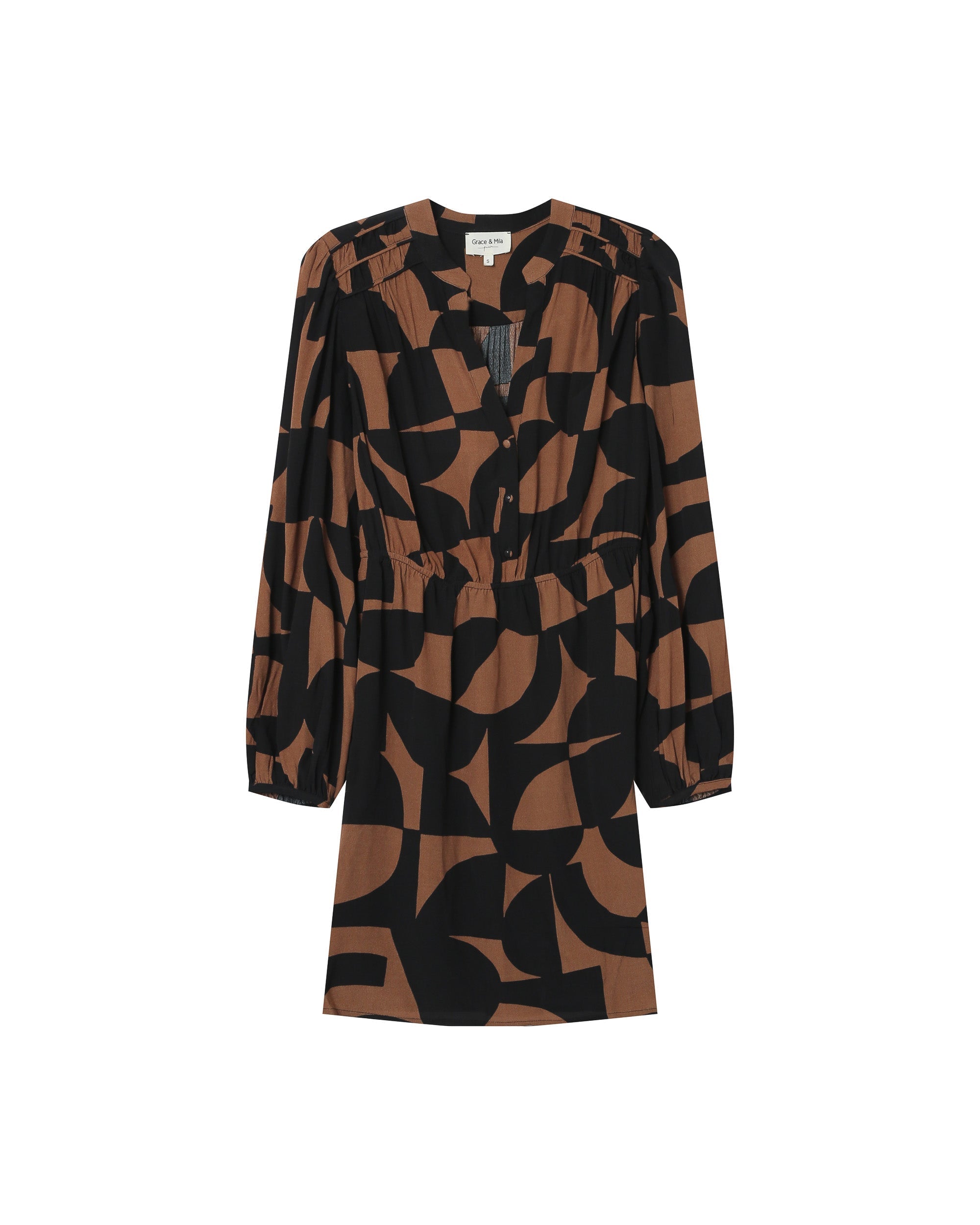 Robe Courte Graphique Chocolat Selia