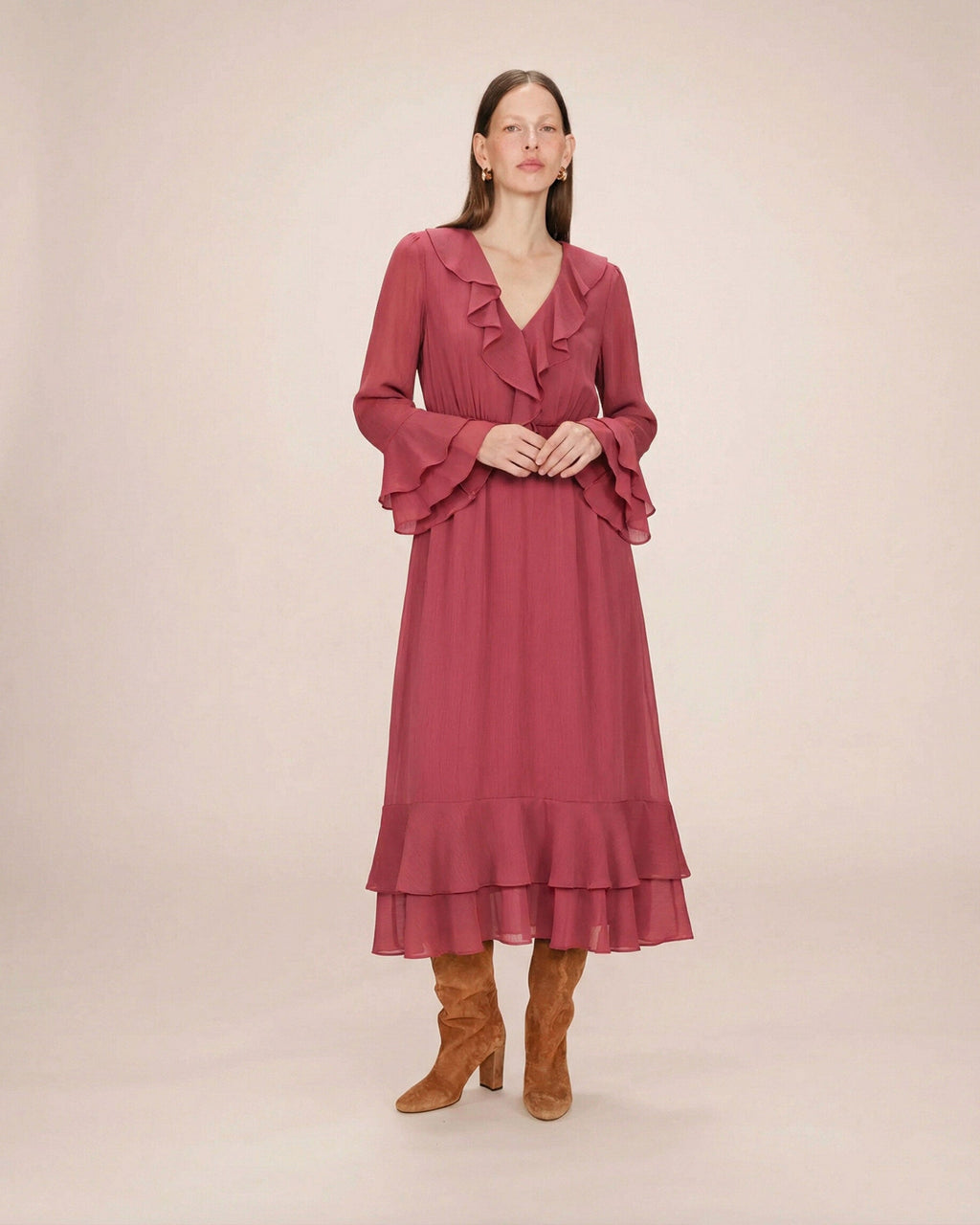 Robe Aérienne Longue À Volants Blush Samira