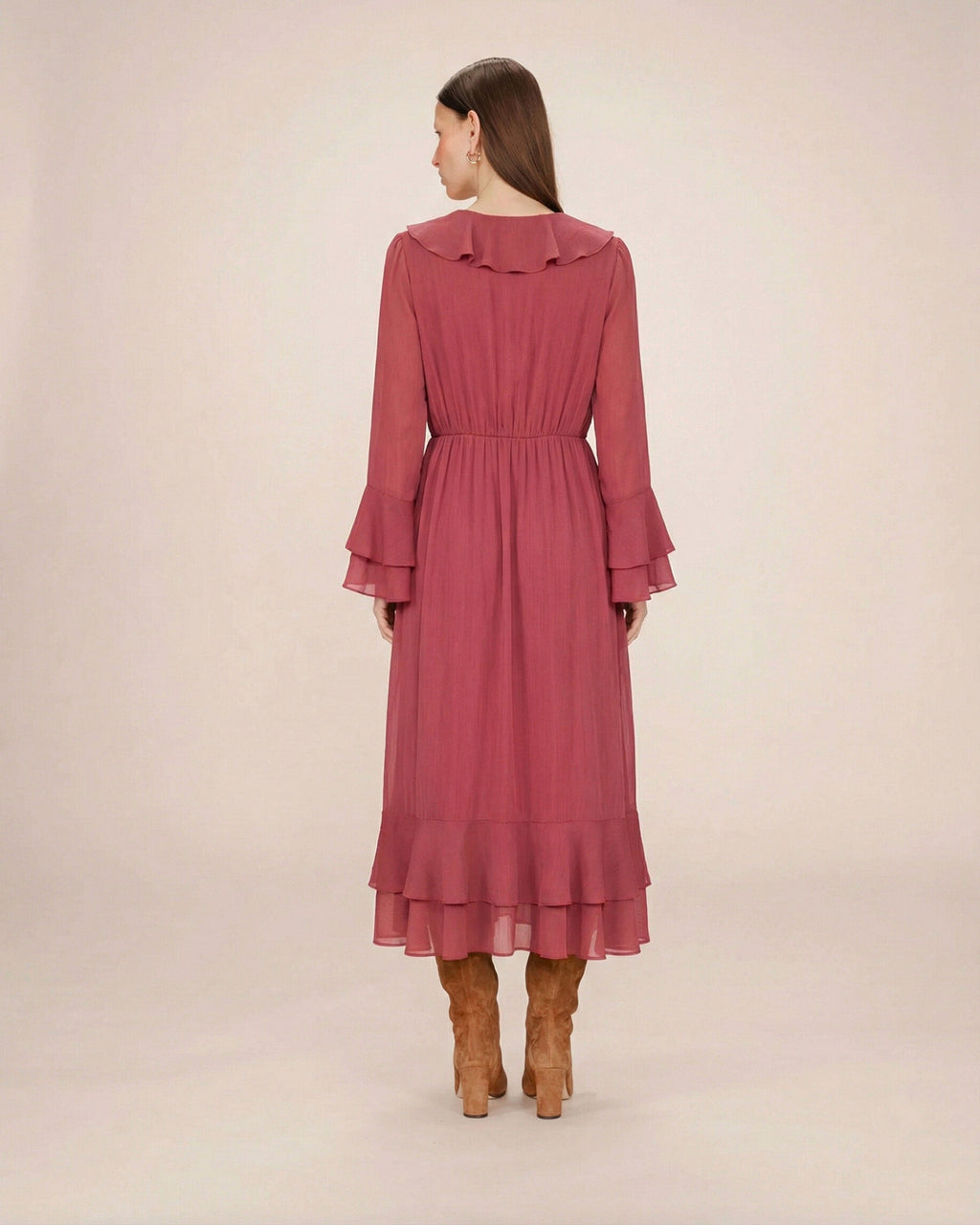 Robe Aérienne Longue À Volants Blush Samira