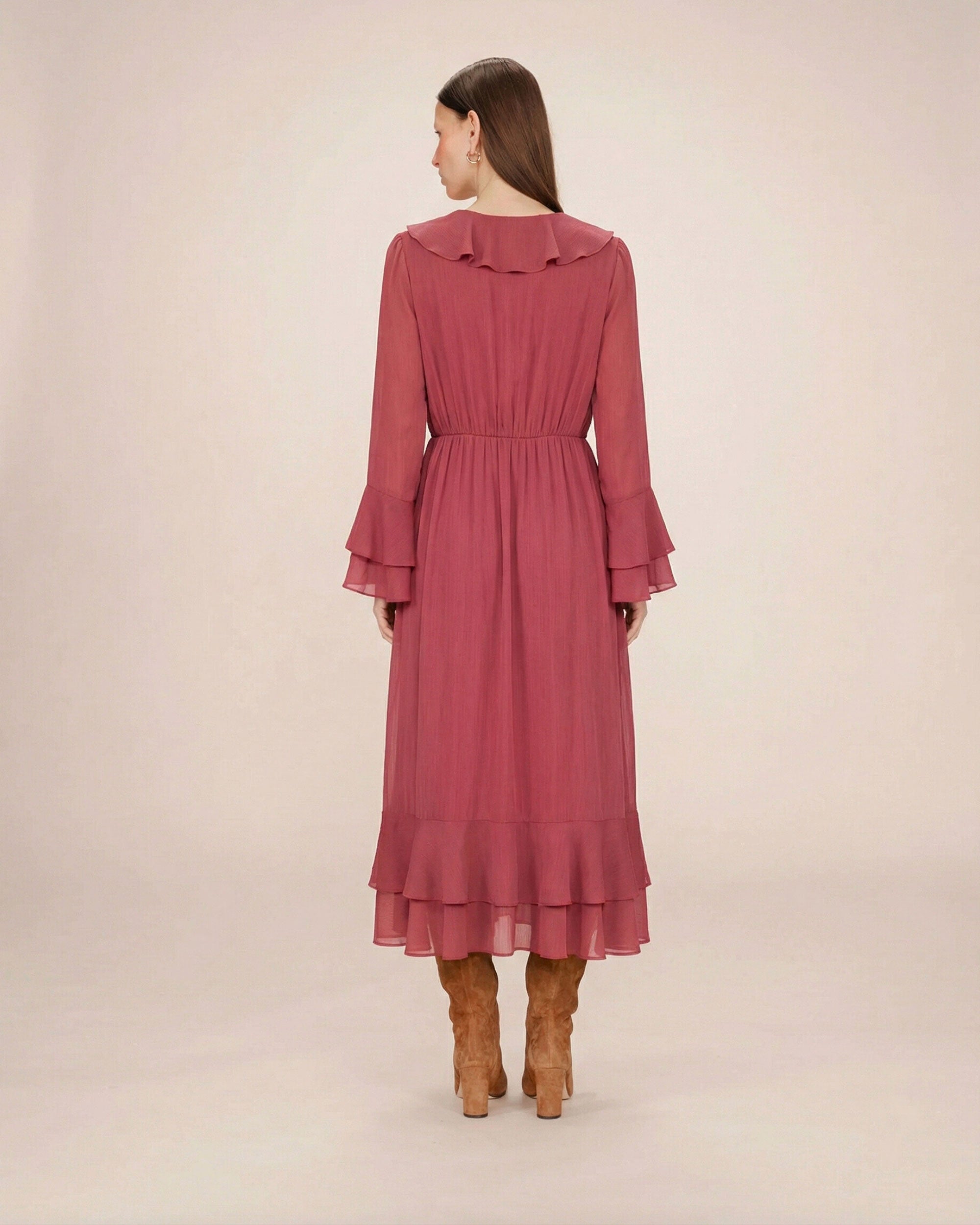 Robe Aérienne Longue À Volants Blush Samira