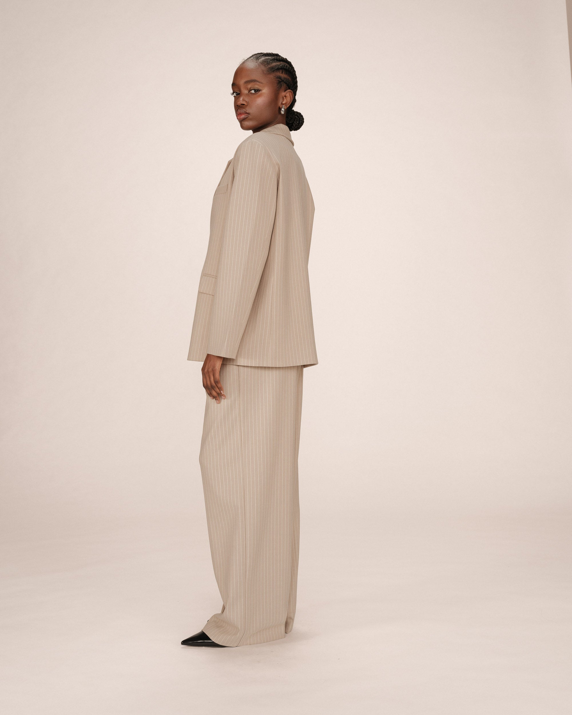 Blazer Droit A Rayures Greige Silly