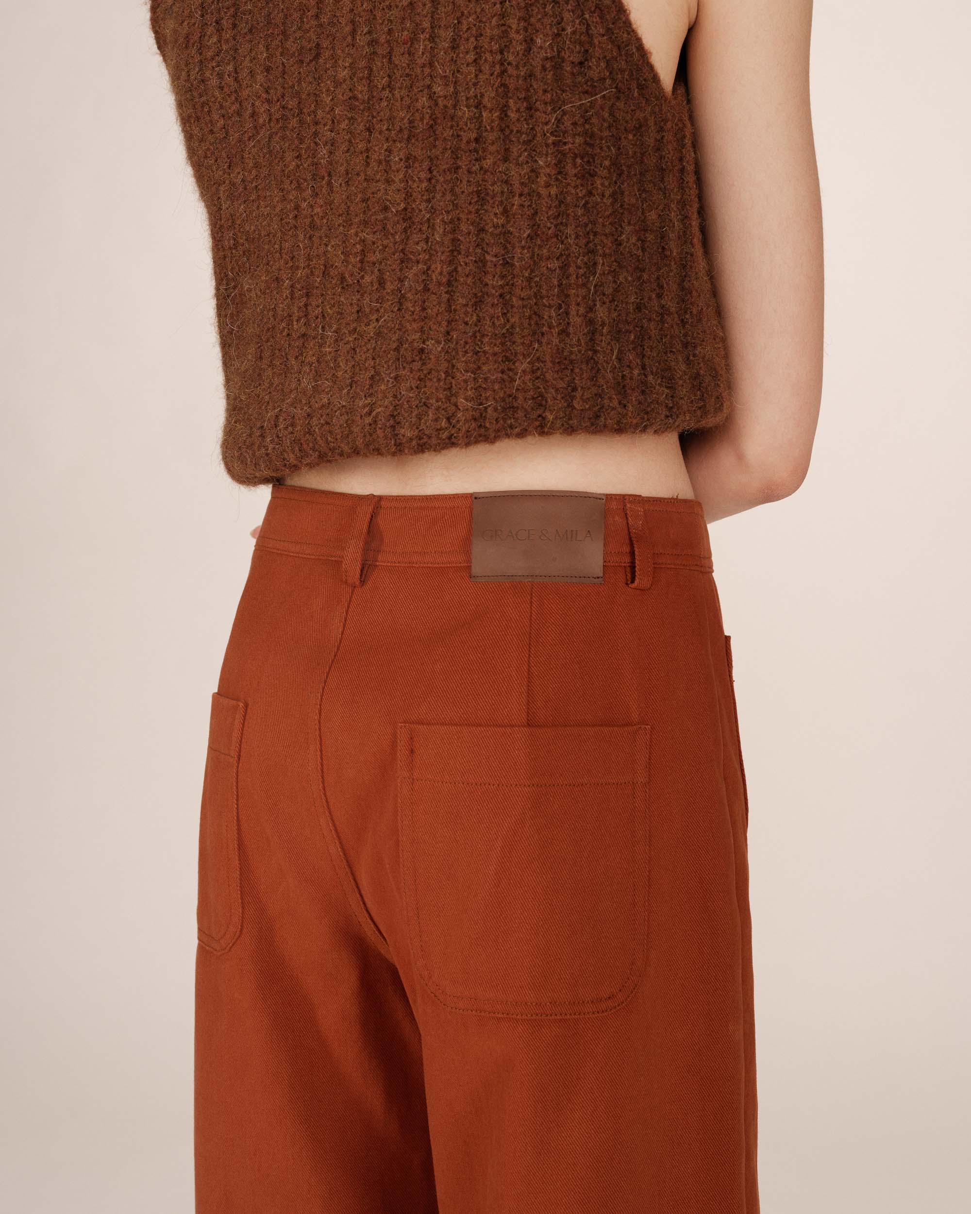 Pantalon Droit 7/8E Camel Sole