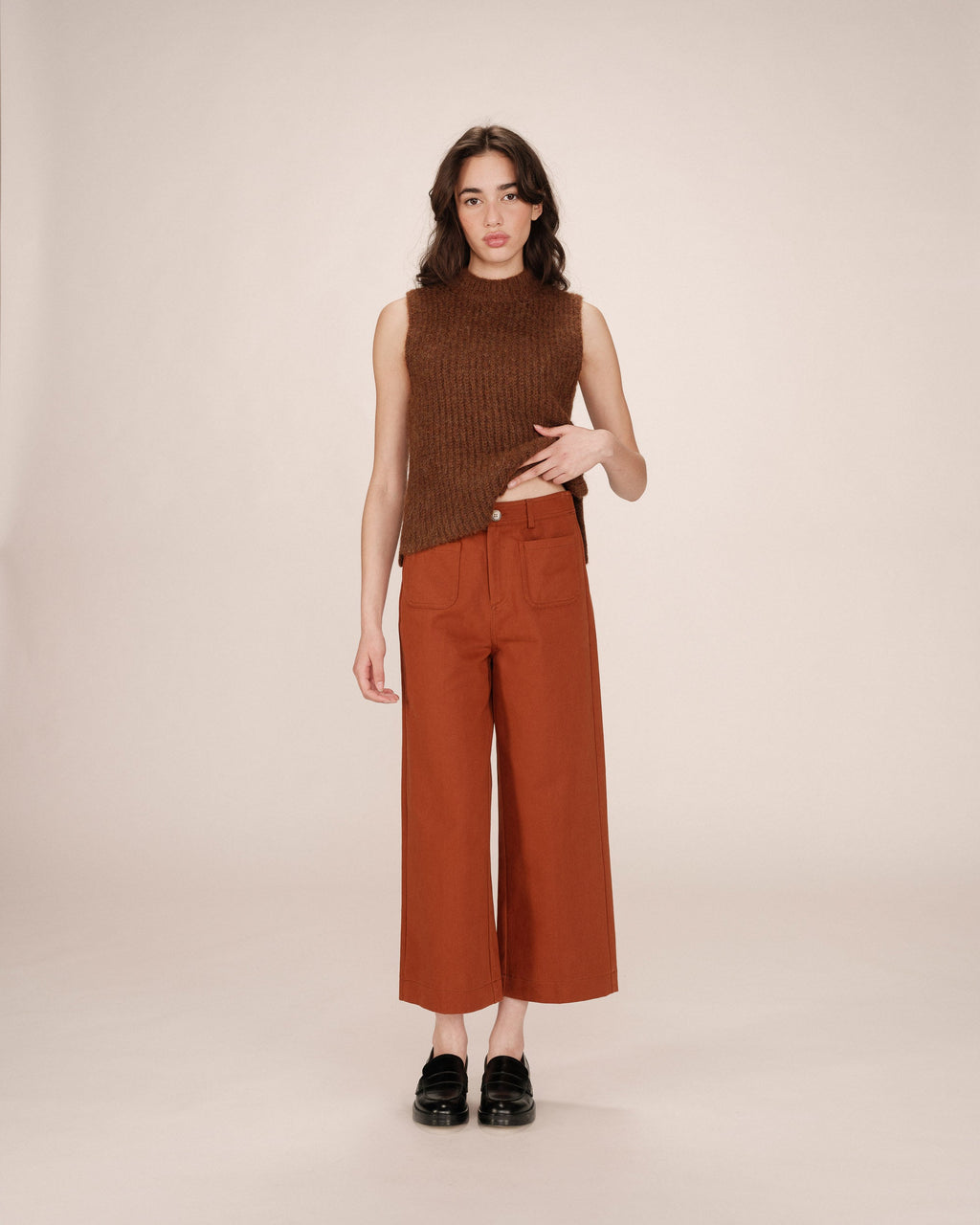 Pantalon Droit 7/8E Camel Sole