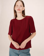 Top Fluide Col Rond Bordeaux Shine