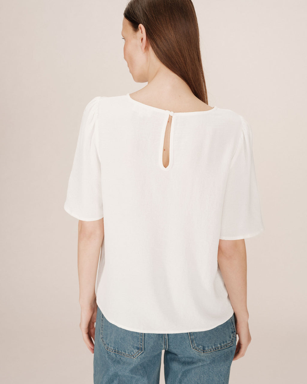 Top Fluide Col Rond Ivoire Shine