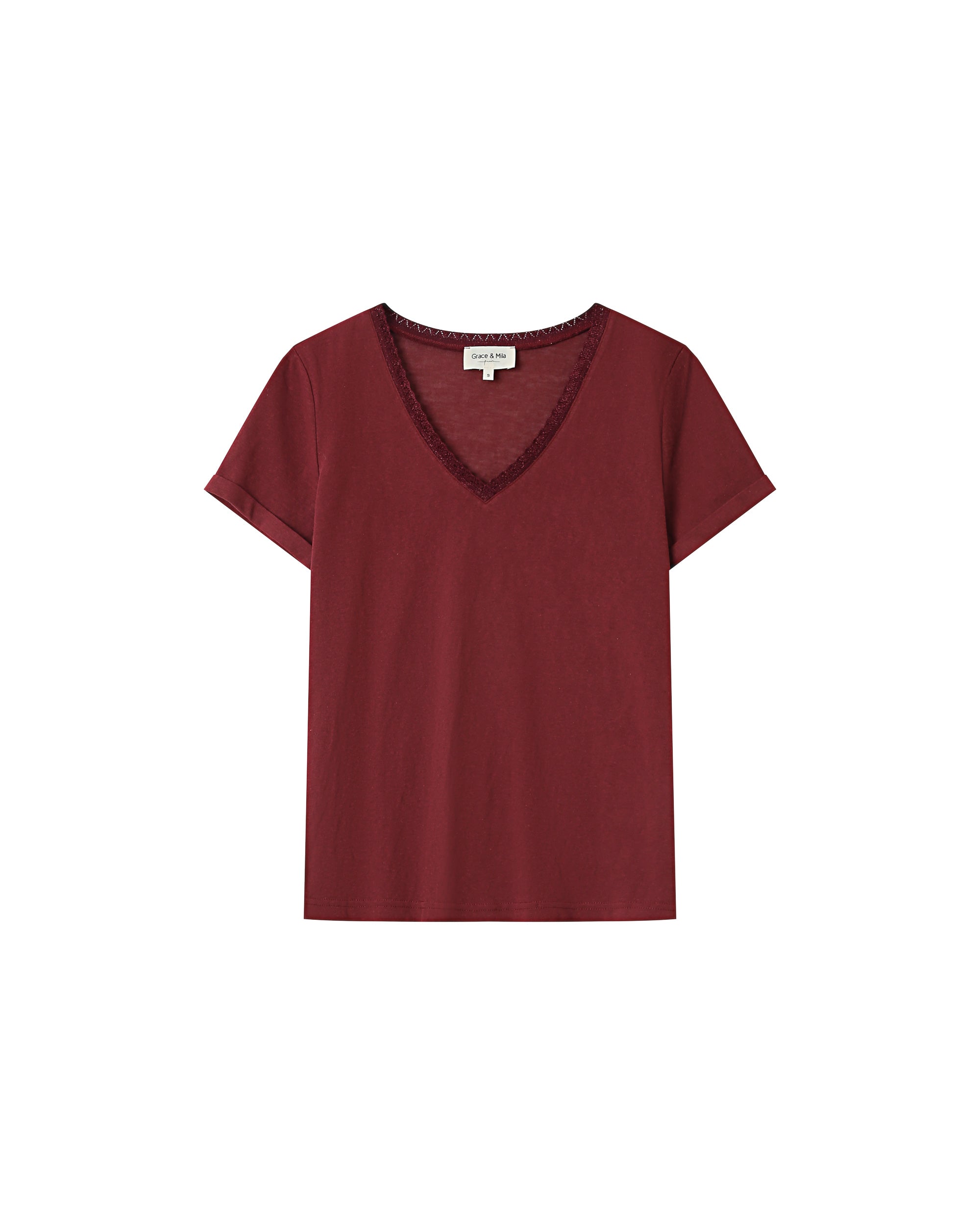 T-Shirt Col V Bordeaux Space