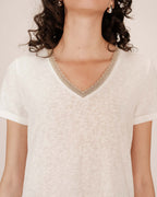 T-Shirt Col V Ivoire Space