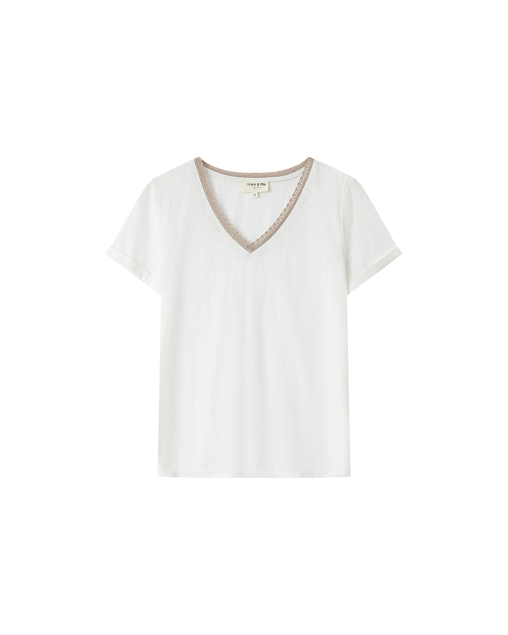 T-Shirt Col V Ivoire Space