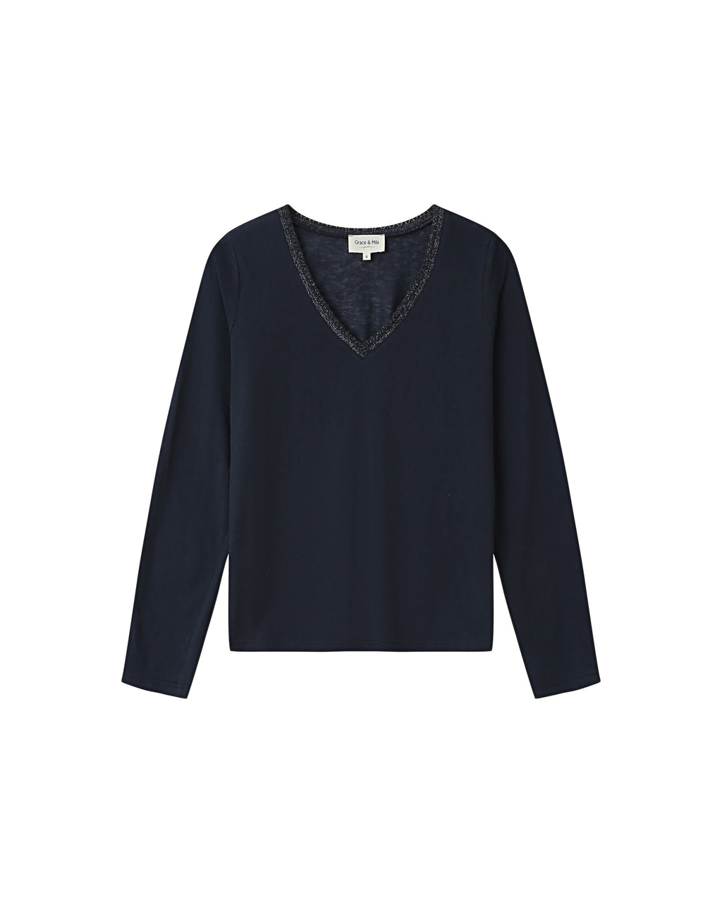 T-Shirt Col V Marine Selton