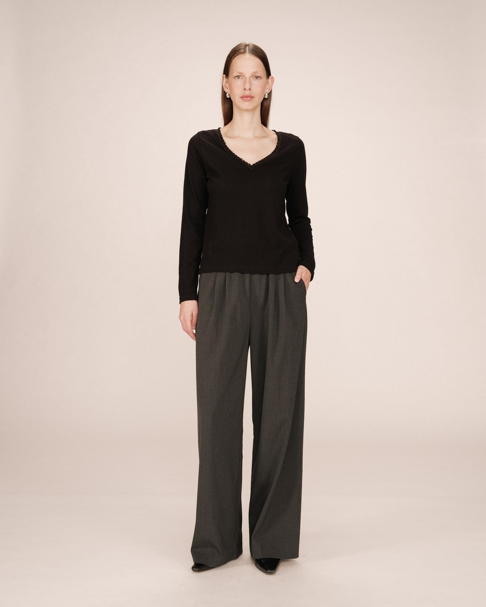 T-Shirt Col V Noir Selton
