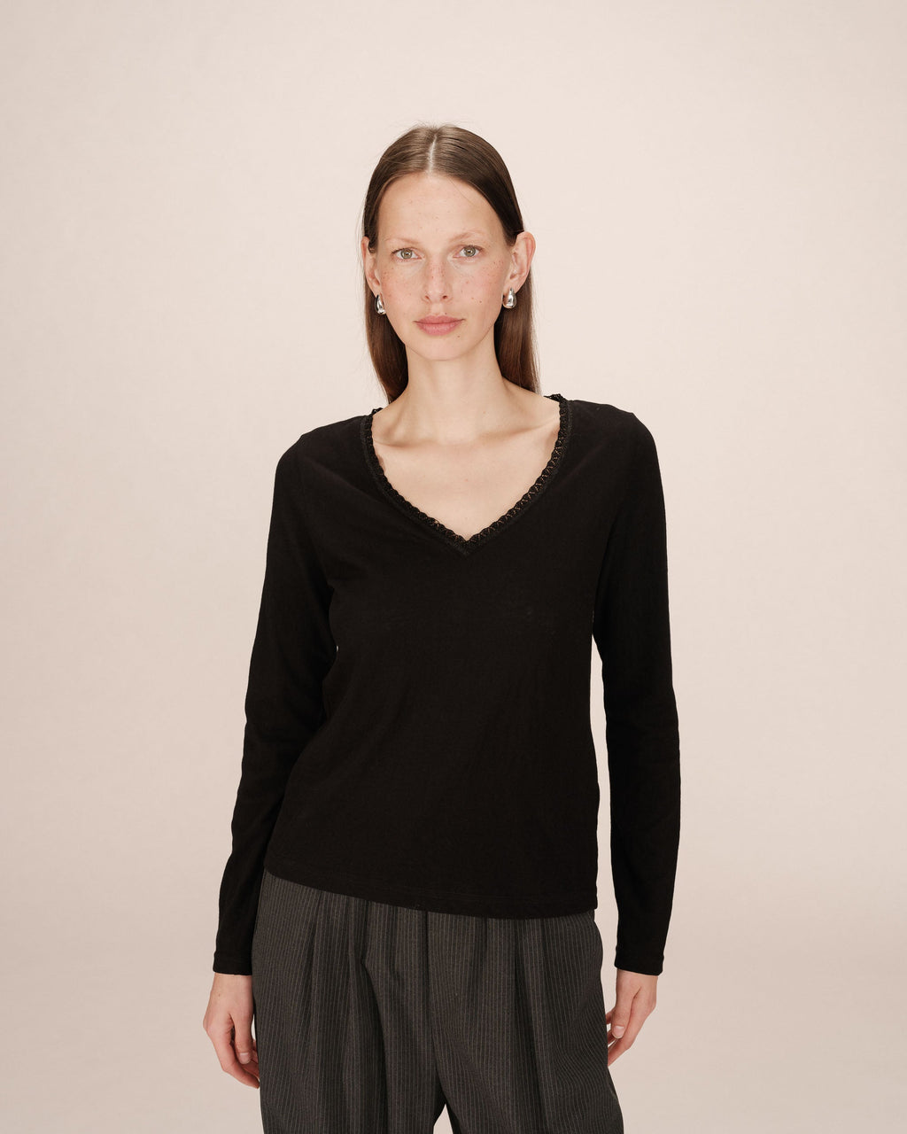 T-Shirt Col V Noir Selton