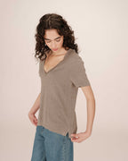 T-Shirt Col V Greige Stardust