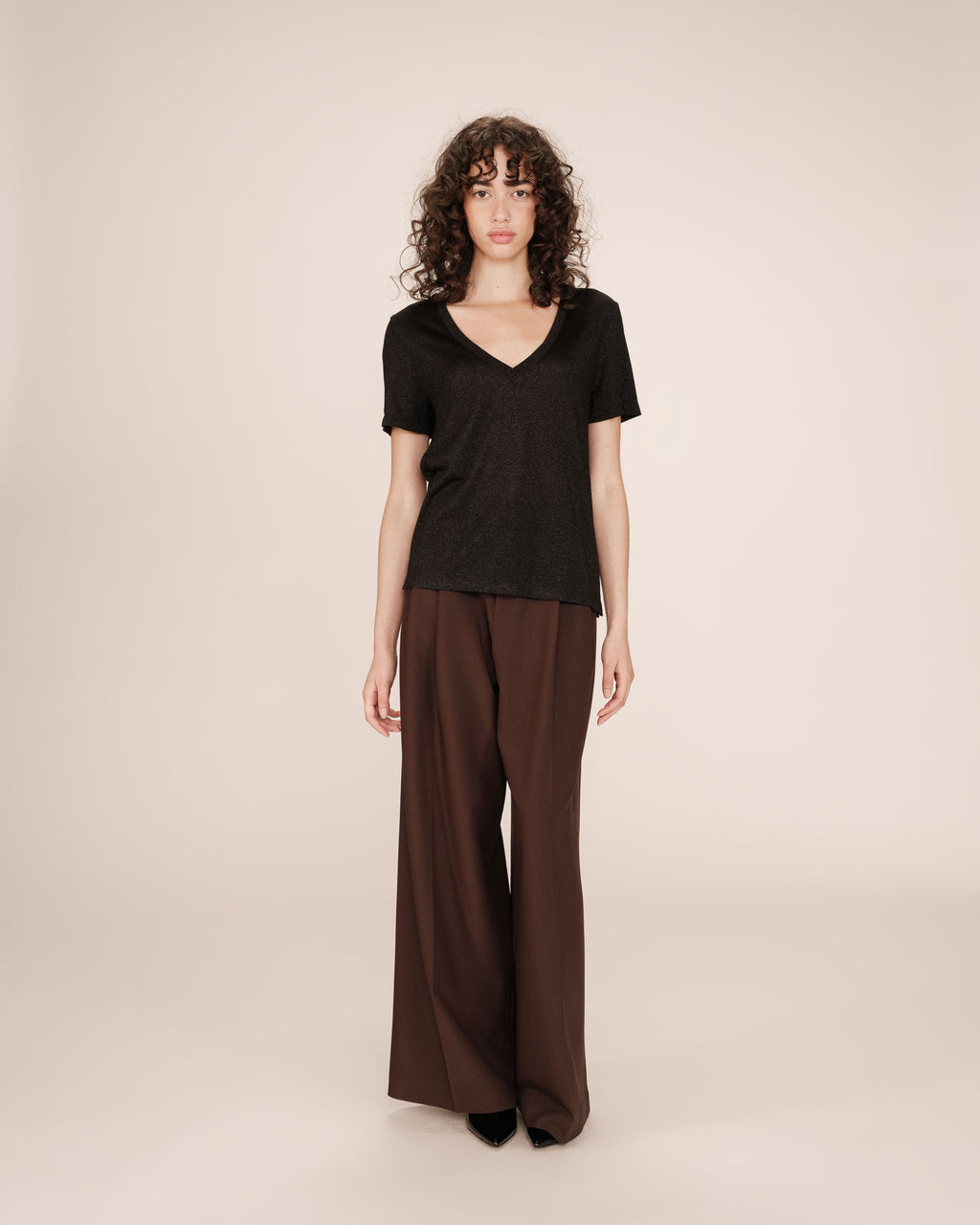 T-Shirt Col V Noir Stardust