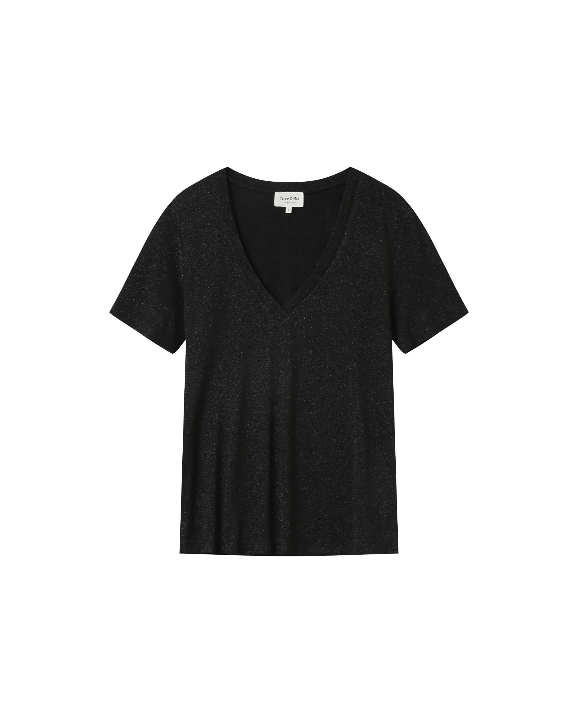 T-Shirt Col V Noir Stardust