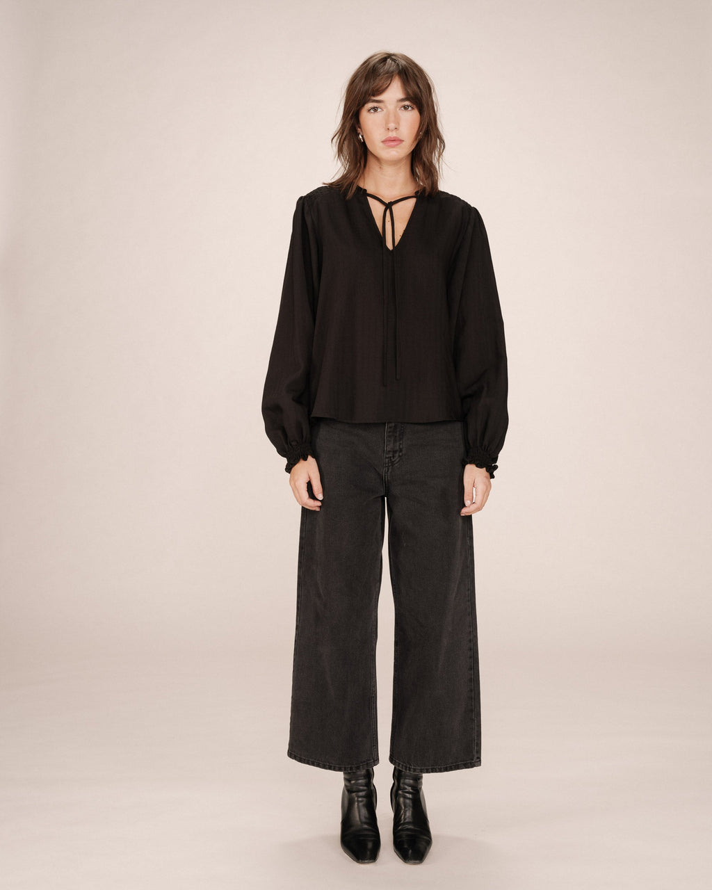 Blouse Col Noué Noir Serinda