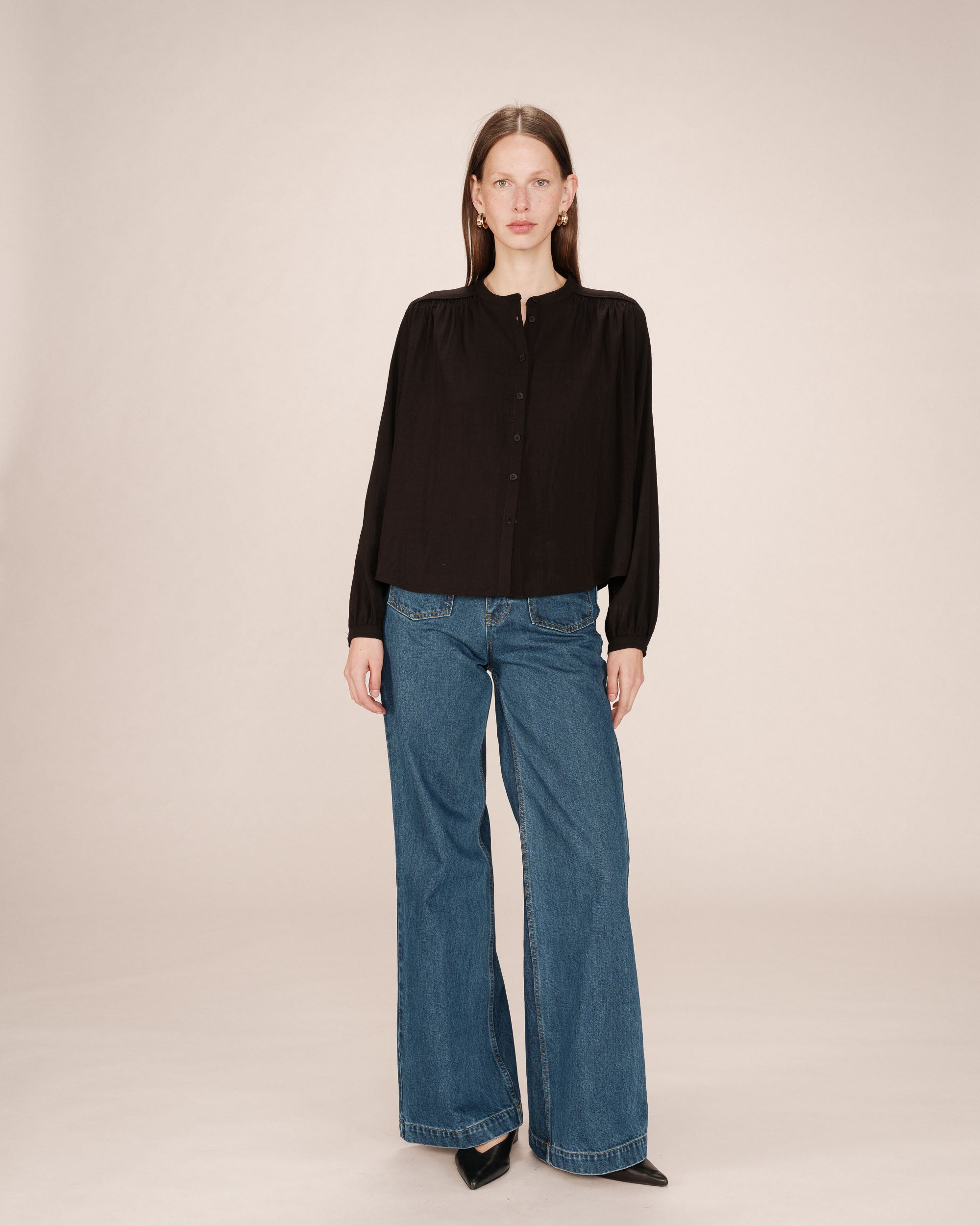 Blouse Droite A Fronces Noir Savannah