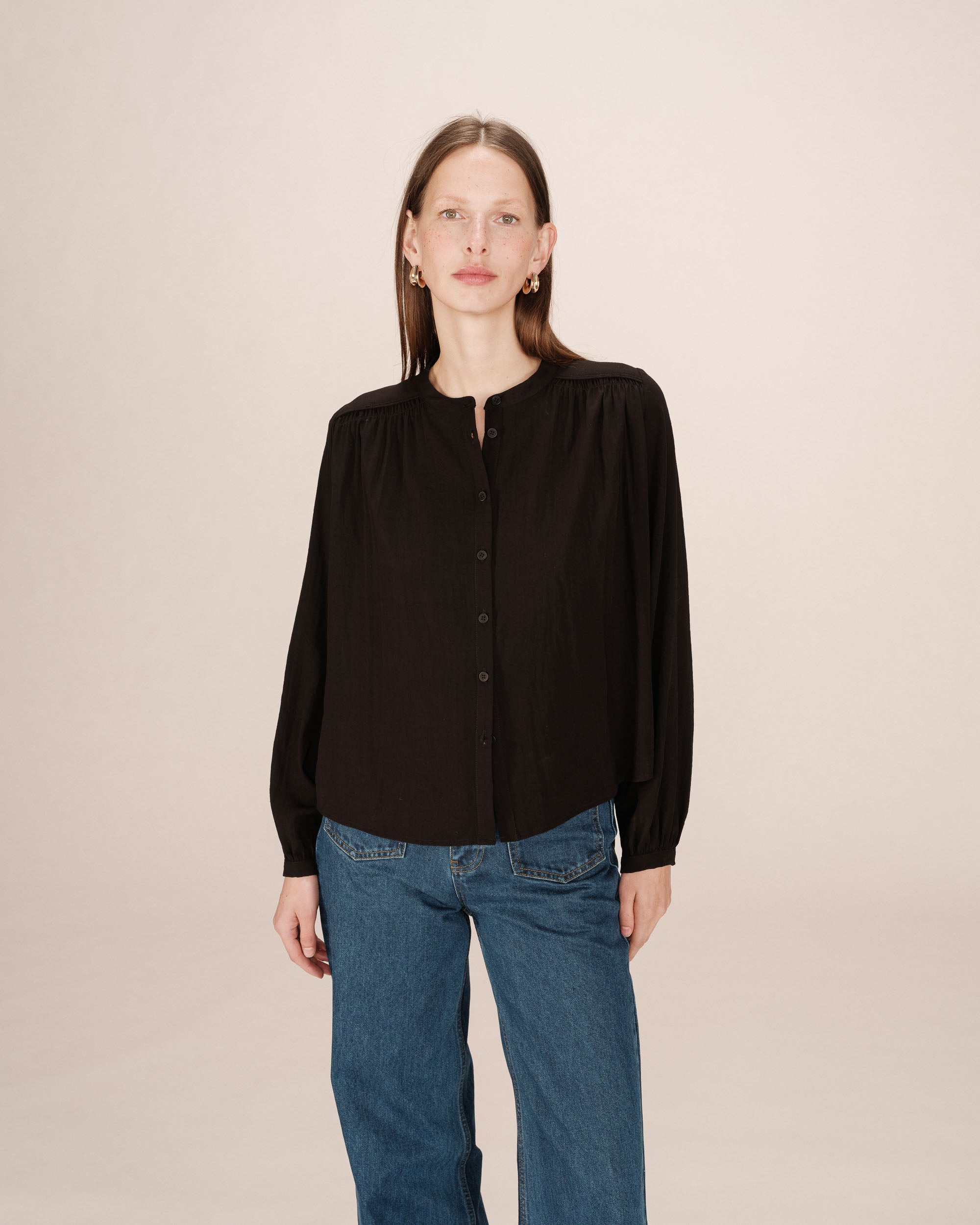 Blouse Droite A Fronces Noir Savannah