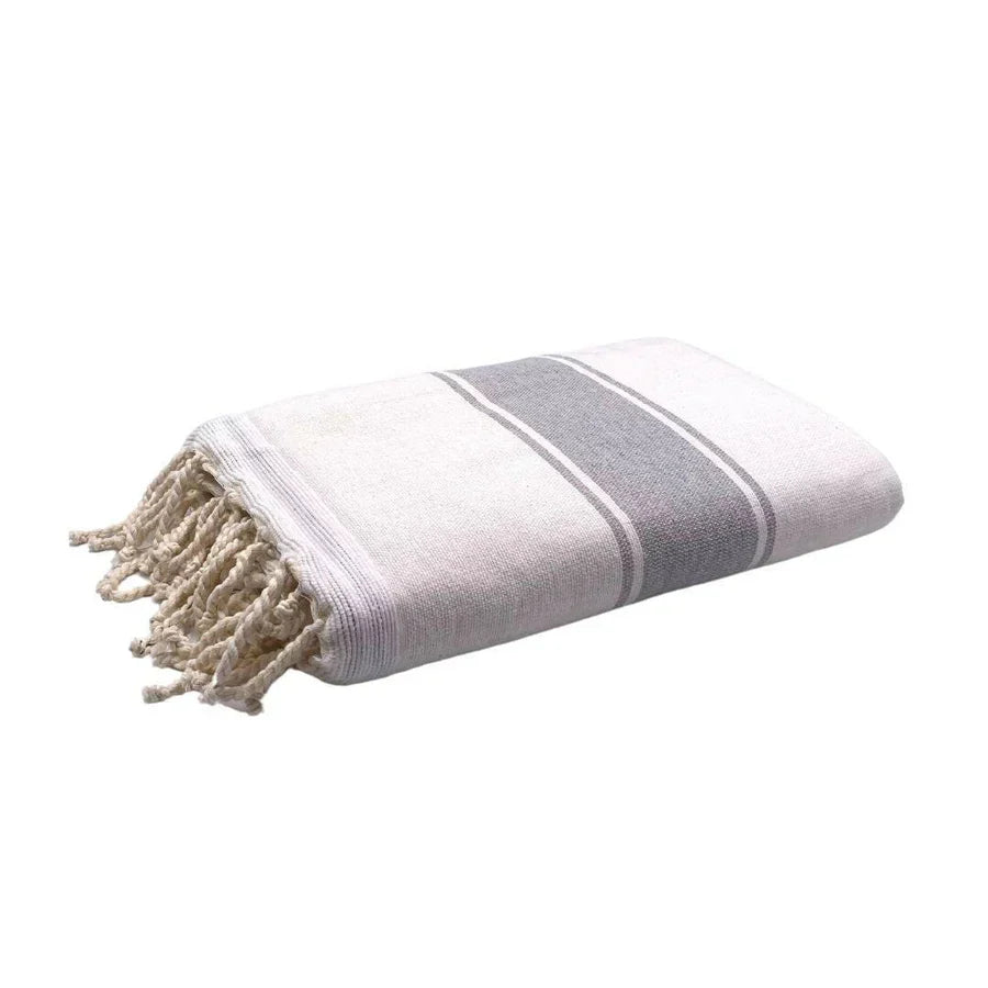 Fouta Doublée Éponge - Blanc/Gris Clair