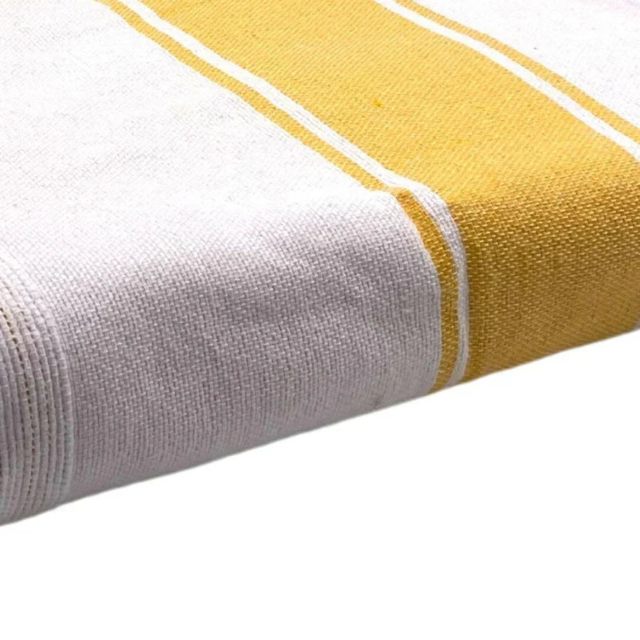 Fouta Doublée Éponge - Blanc/Jaune Moutarde