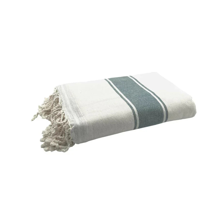 Fouta Doublée Éponge - Blanc/Bleu Canard
