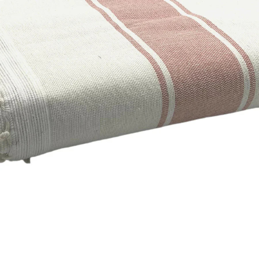 Fouta Doublée Éponge - Blanc/Rose Poudré