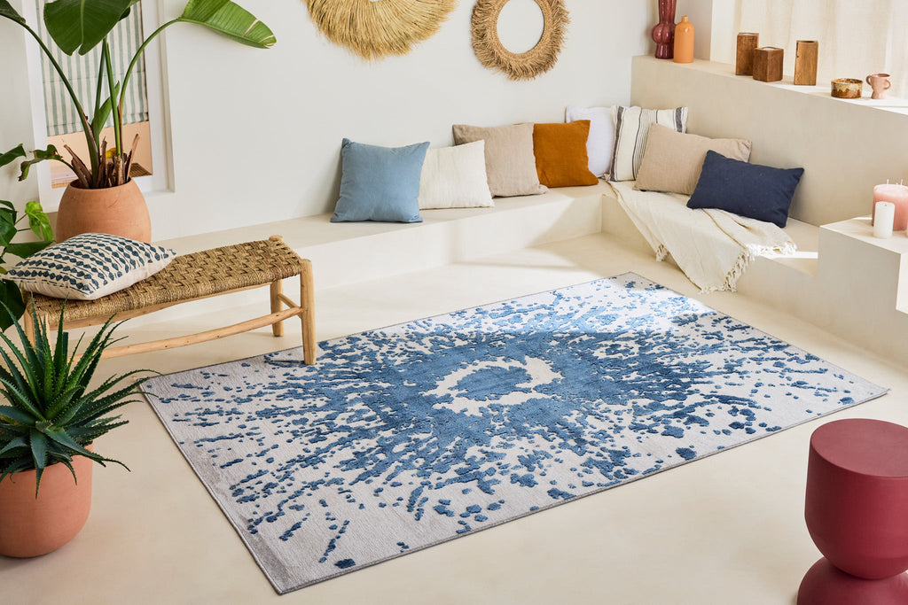 Tapis Garden 1303 - Motif Abstrait - Bleu - Intérieur