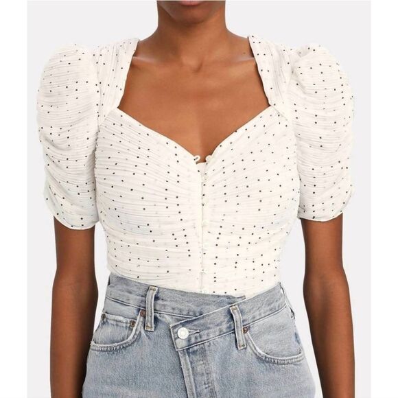 Top Gathered Button Front - Off White Multi