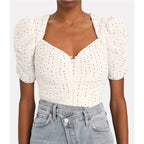 Top Gathered Button Front - Off White Multi