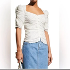 Top Gathered Button Front - Off White Multi