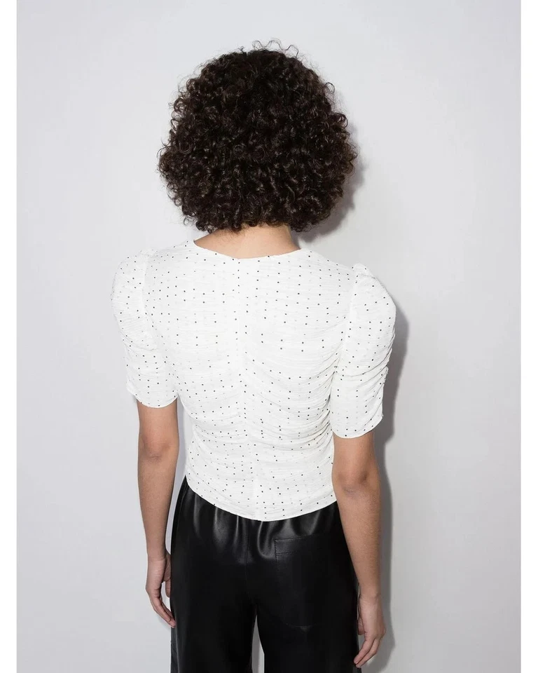 Top Gathered Button Front - Off White Multi