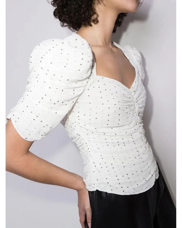 Top Gathered Button Front - Off White Multi