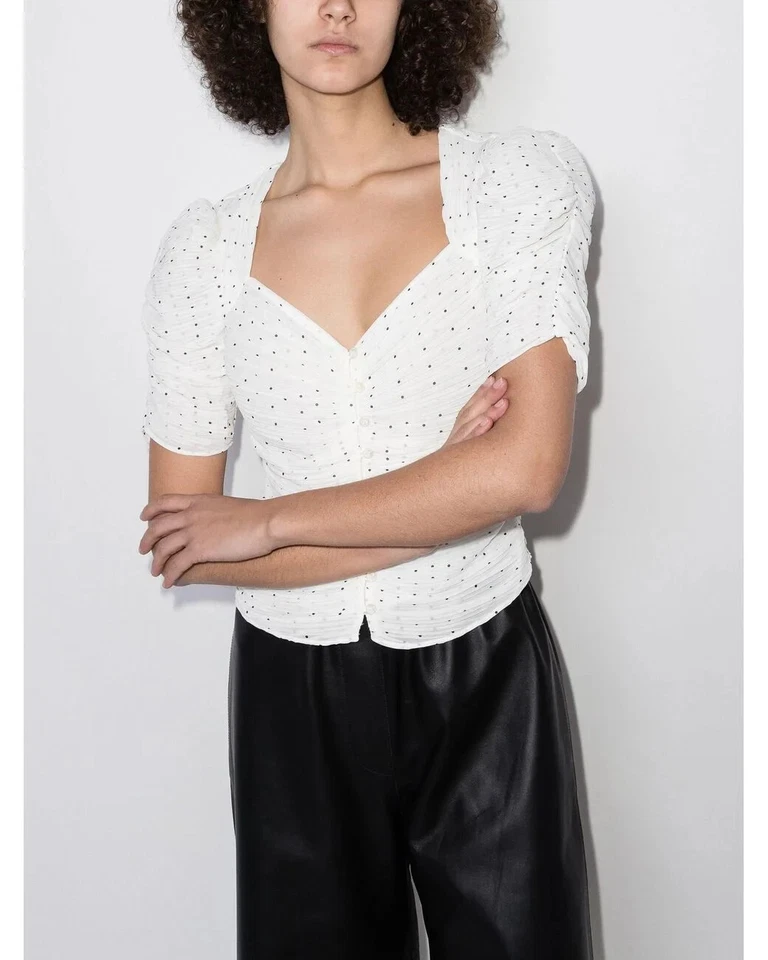 Top Gathered Button Front - Off White Multi