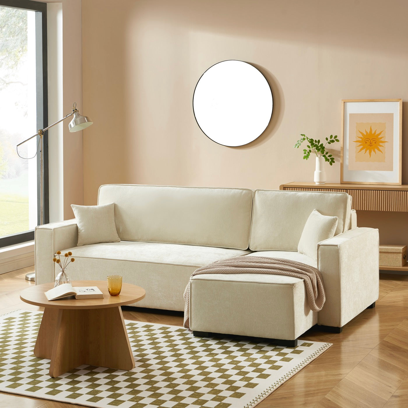 Gavi - Canapé D'Angle 4 Places - Tissu Beige