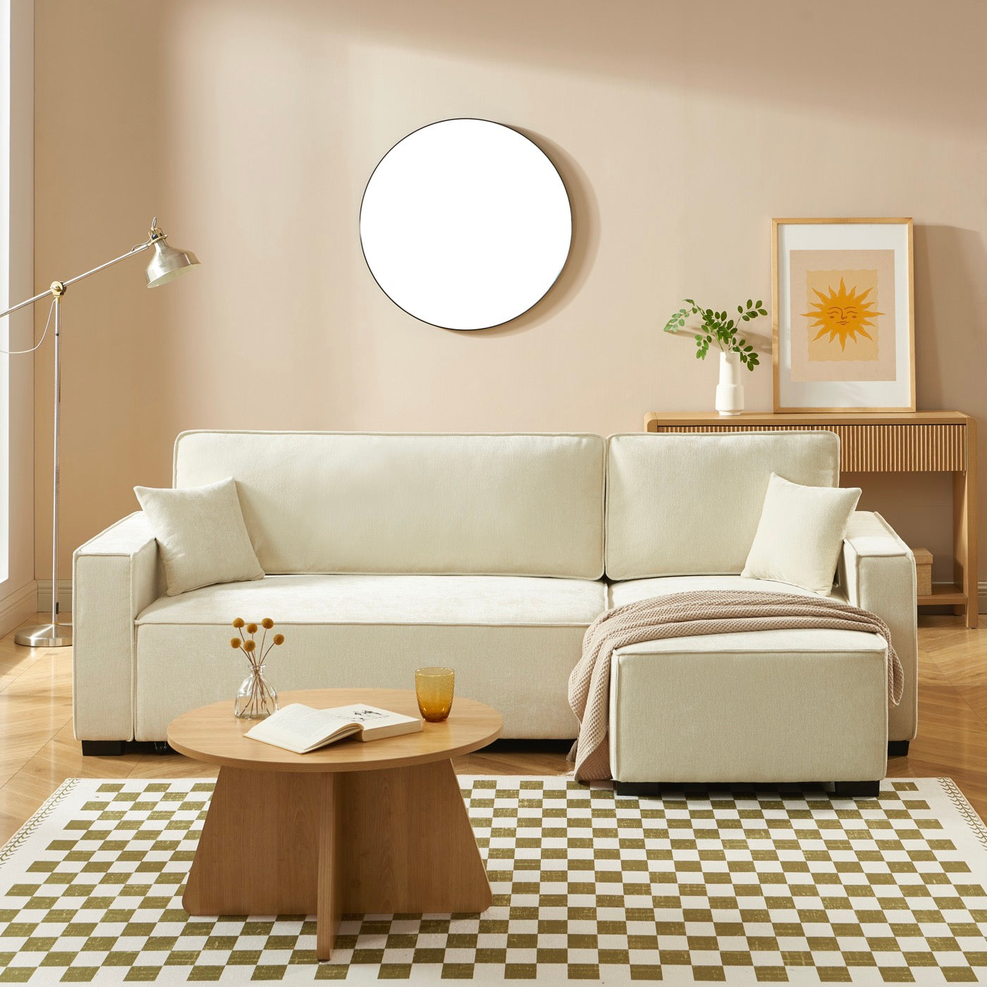 Gavi - Canapé D'Angle 4 Places - Tissu Beige